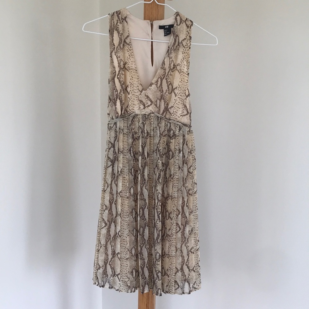 H&M Tan Snakeskin-Print Pleated Dress